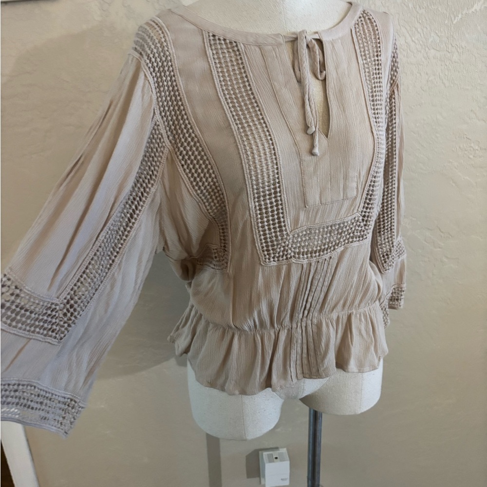 Women's Black RainnTaupe Boho Peasant Top sz Small - Picture 6 of 7